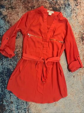 Arden B Vibrant Orange Belted Tunic Top XS